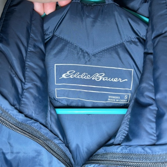 Eddie Bauer Women's Midweight Blue Chevron Quilt Down Jacket Sz S Casual Ski - Picture 5 of 6